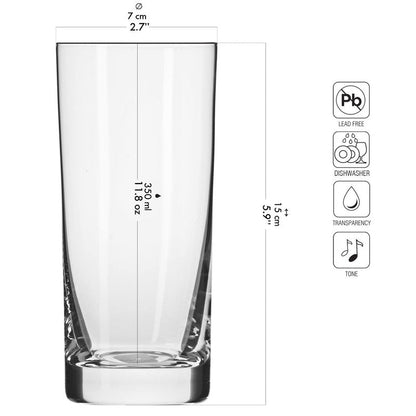 Krosno Highball Glasses, Set of 6, 11.8 oz, Blended Collection, Crystal Glass, Perfect for Everyday, Multipurpose Glasses, Dishwasher Safe, Made in Europe