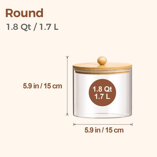 ComSaf Half Gallon Cookie Jar - Large Glass Food Storage Containers Set of 2 | 1.8 Qt for Flour, Sugar, Candy, Nuts