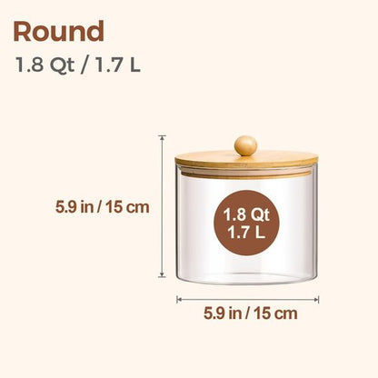 ComSaf Half Gallon Cookie Jar - Large Glass Food Storage Containers Set of 2 | 1.8 Qt for Flour, Sugar, Candy, Nuts