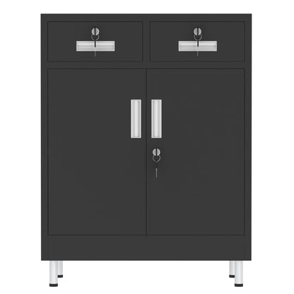 JINGUR Metal Storage Cabinet with Locking Doors and 2 Drawers, Lockable Storage Cabinet with Adjustable Shelf for Home Office Garage Entryway Pantry (Black)