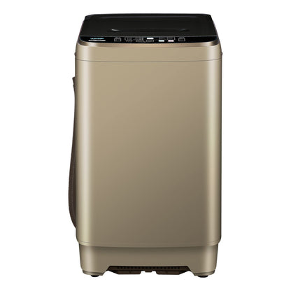 Qhou Full-Automatic Washing Machine, 15.6lbs Capacity Portable Washer, with Drain Pump, LED Display/8 Water Levels Selections/10 Programs Compact Laundry Washer for RV, Camping, Apartment, Dorm（Gold)