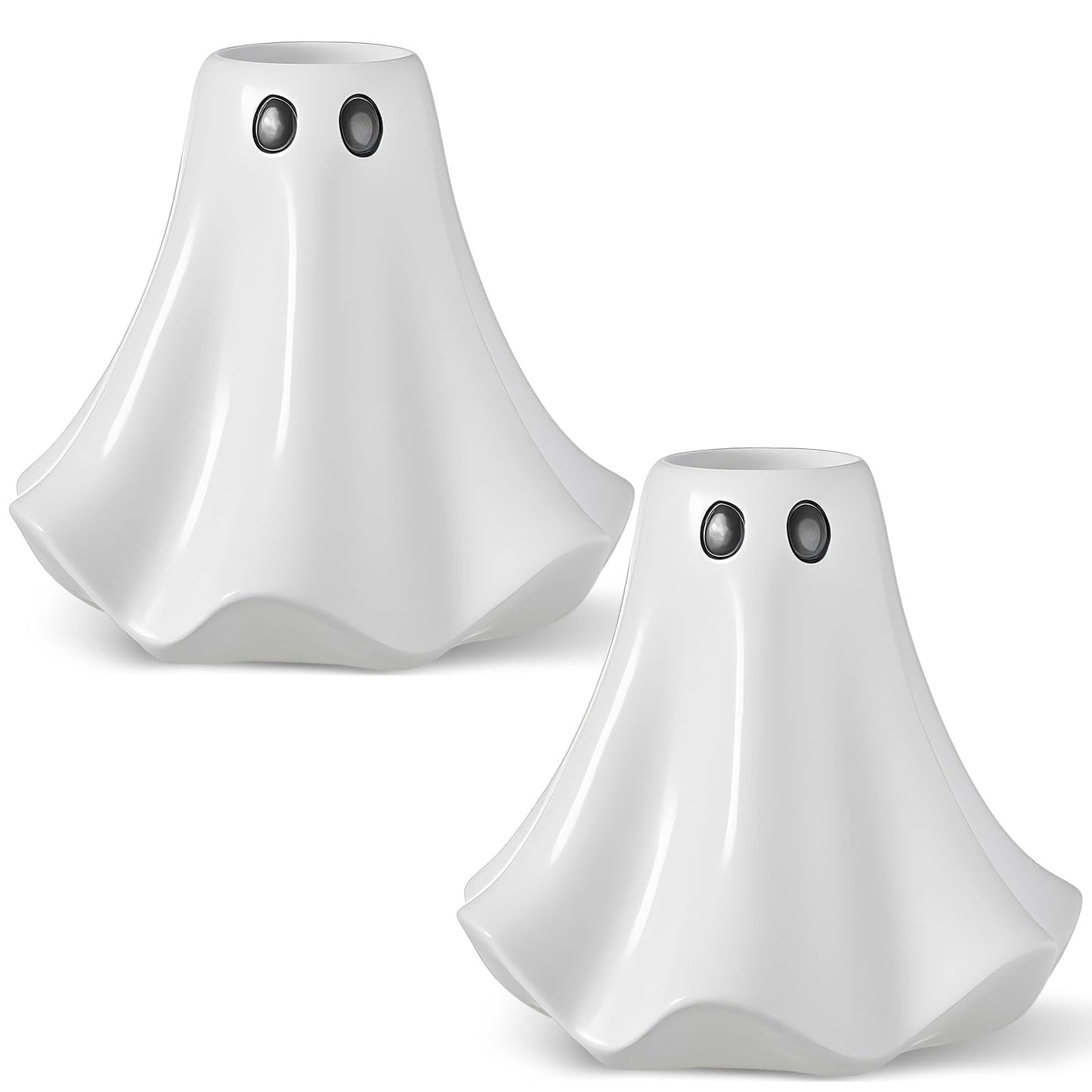 Conelist 2 Pcs Halloween Ghost Candlestick Holders Cute Ghost Shape Candle Stick Holders Ceramic Taper Candle Holder for Halloween Wedding Party Holiday Office Home Decor Gift