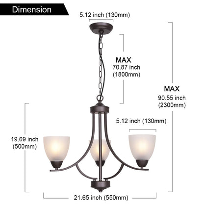 VINLUZ 3 Light Pendant Chandelier, Oil Rubbed Bronze, Alabaster Glass, Model 355-3-13, Modern Lighting for Dining Room, Living Room, Bedroom