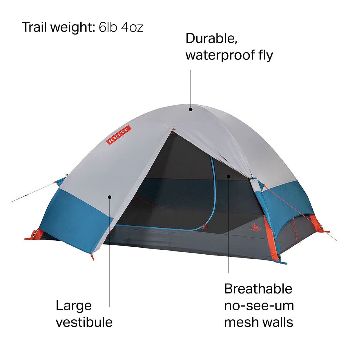 Kelty Late Start 4P - Lightweight Backpacking Tent with Quickcorners, Aluminum Pole Frame, Waterproof Polyester Fly, 4 Person Capacity