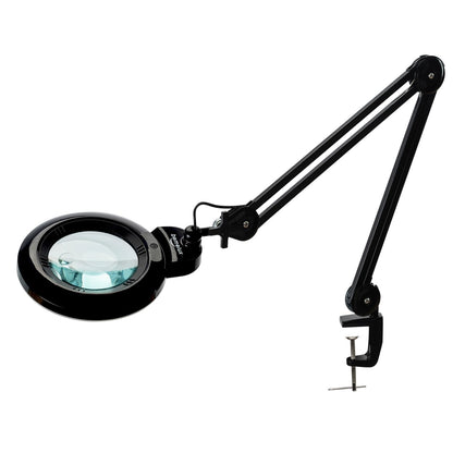 bemelux Bifocals Magnifying Desk Lamp with Clamp, 5 Diopter with 20 Diopter, 6 Inch Detachable Lens and 120PCS LEDs, 3 Color Modes 1200 Lumens Swivel Arm Magnifying Lamp with Light for Crafts (Black)