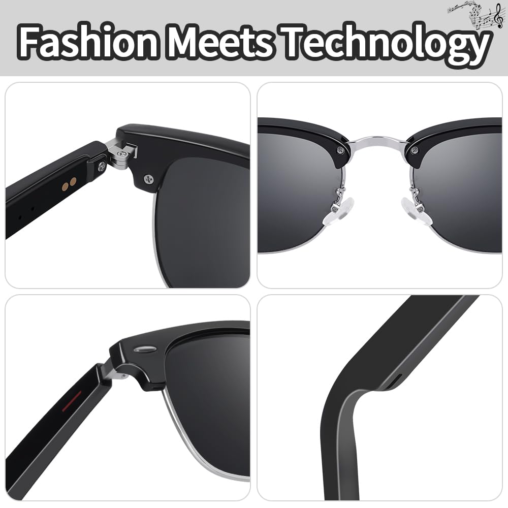 Smart Sunglasses Glasses for Men Women with AAC Speaker Open Ear Music Touch Buttons Remote Photo Voice Assistant Hand-free Calling, Unisex Audio Intelligent Bluetooth 5.0, Great Gift for Friends