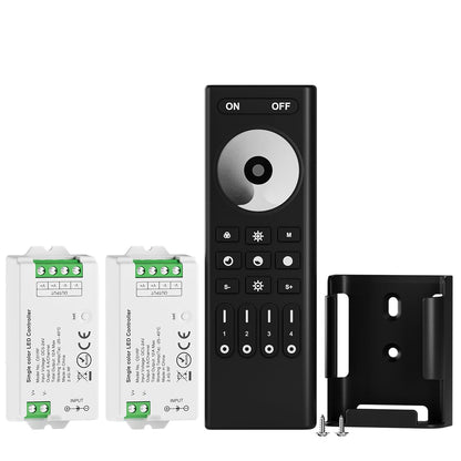 BTF-LIGHTING 5050SMD FCOB COB Dimming RF 2.4GHz Wireless Remote RC01RFB &4PCS C01RF Tuya Controller Kit 4 Zones Group Control PWM Single Color (+V -V) 2pin LED Neon Rope Light DC5V DC12V DC24V