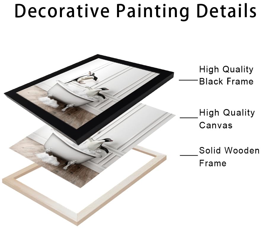 Bathroom Picture Wall Decor, Framed Black and White Bathroom Wall Art, Toilet Paper in Little Funny Raccoon's Hand Animal Canvas Print Painting