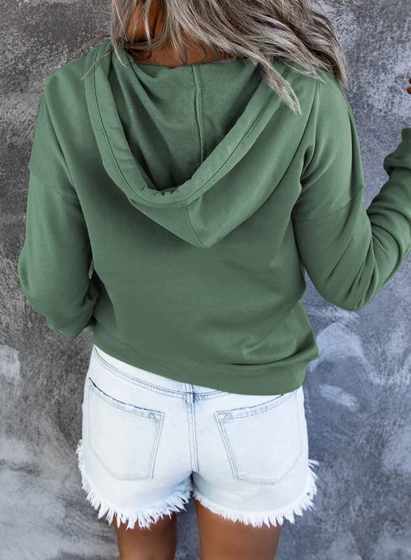 Dokotoo Hoodies For Women Drawstring Long Sleeve Front Button Collar Hooded Pullovers with Pockets Winter Sweatshirt Loose Fit Casual Ladies Fall Shirt Tops X-Large Green