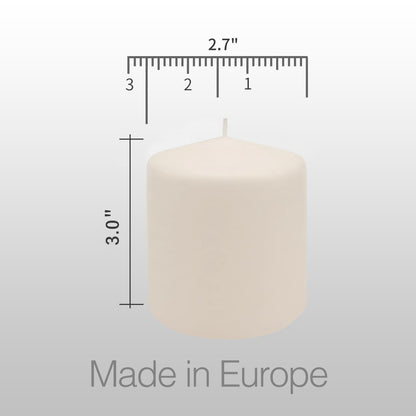 Pillar Candles - 2.7x3 inch | 30 Hours Burning, 6 Count - White Unscented Smokeless European Pillar Candles - Perfect for Wedding, Parties, Spas, Home Gatherings and Dinner