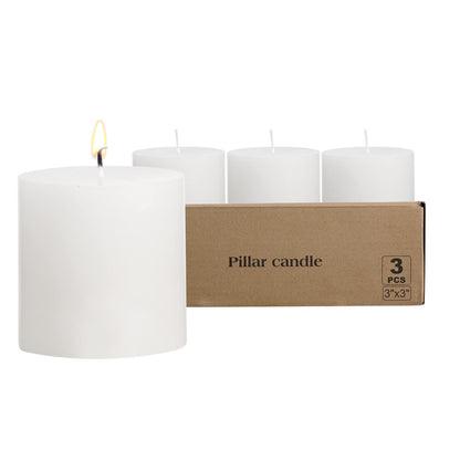 3×3 White Pillar Candles Set of 3 Unscented Handpoured Weddings, Home Decoration, Restaurants, Spa, Church Smokeless Cotton Wick 90 Hour