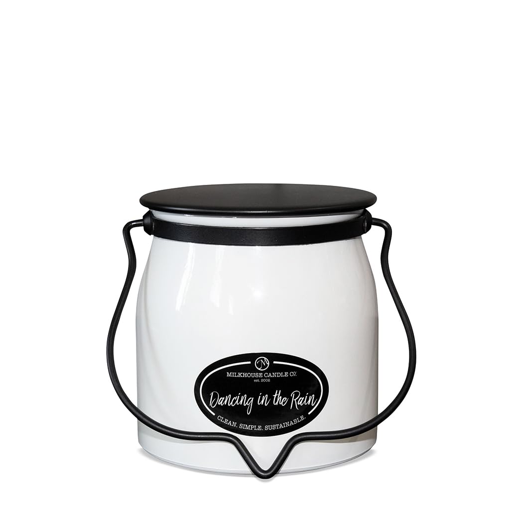 Milkhouse Candle Company Dancing in The Rain Soy Candle - Orange Blossom | Summer Orchid | Wind-Swept Grass Scented - 16 oz Butter Jar with Lid, 65+ Hour Burn Time, Made in the USA