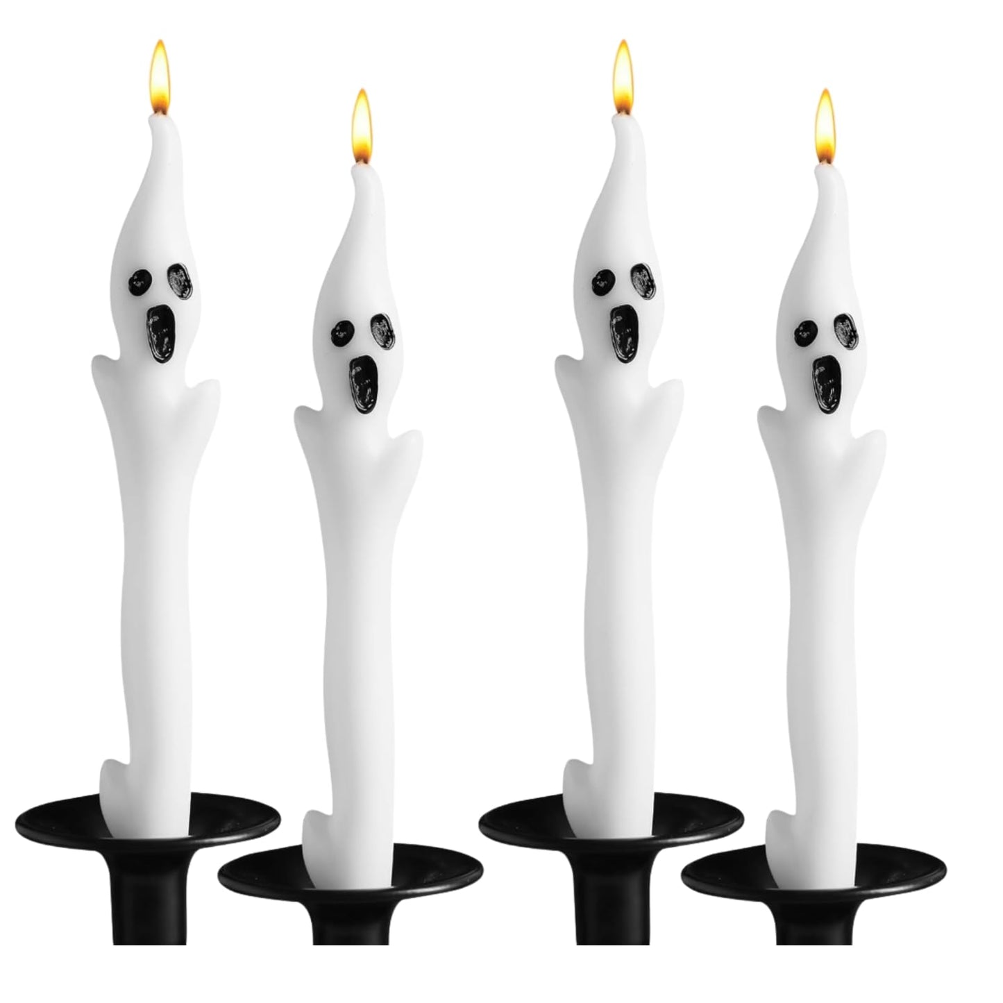 Halloween Ghost Candles Set, Cute Spooky White Taper Candles with Ghost Face for Halloween Decorations, Haunted House, Party Table Centerpiece, Gothic Home Decor, Trick or Treat Supplies (4PCS)