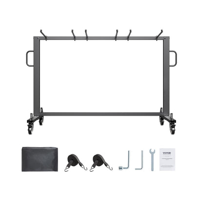VEVOR Folding Chair Rack, 400 LBS Capacity, Heavy-Duty Chair Cart for 42 Chairs or 12 Tables, Multi-Function Chair Storage Dolly with Rubber Wheels and Holders, Large Chair Holder, Matte Black