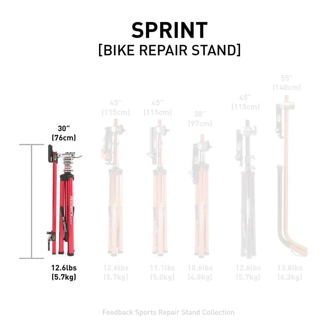 Feedback Sports | Sprint Bike Repair Stand | Compact Bicycle Workstand W/Tripod Base | 360-Degree Rotation | Dropout Style Mount | Red
