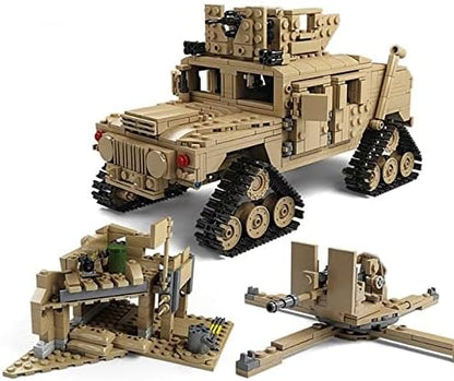 General Jim's 2-in-1 Military Brick Building Set – WWII US Army M1A2 Tank or Humvee with Rotating Turret Adjustable Gun &amp Accessories – 1463-Piece Model for Military Collectors Teens &amp Adult