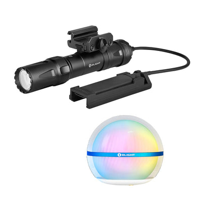 OLIGHT Odin 2000 Lumens Picatinny Rail Mounted Rechargeable Tactical Flashlight with Remote Pressure Switch Bundle Sphere Smart Night Light, 75 lumens Stepless Dimming Table Lamp with Remotely APP Con