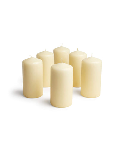 Cone Top Pillar Candles by Bask - Set of 6-3" x 6" Dripless Unscented Candles in Ivory for Home Decor, Relaxation & All Occasions