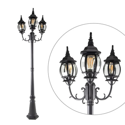 LUTEC LED Outdoor Post Light - Triple-Head Design, Hardwired, Black, 3 Oval Head + Post, Clear Glass Panels for Garden Pathway