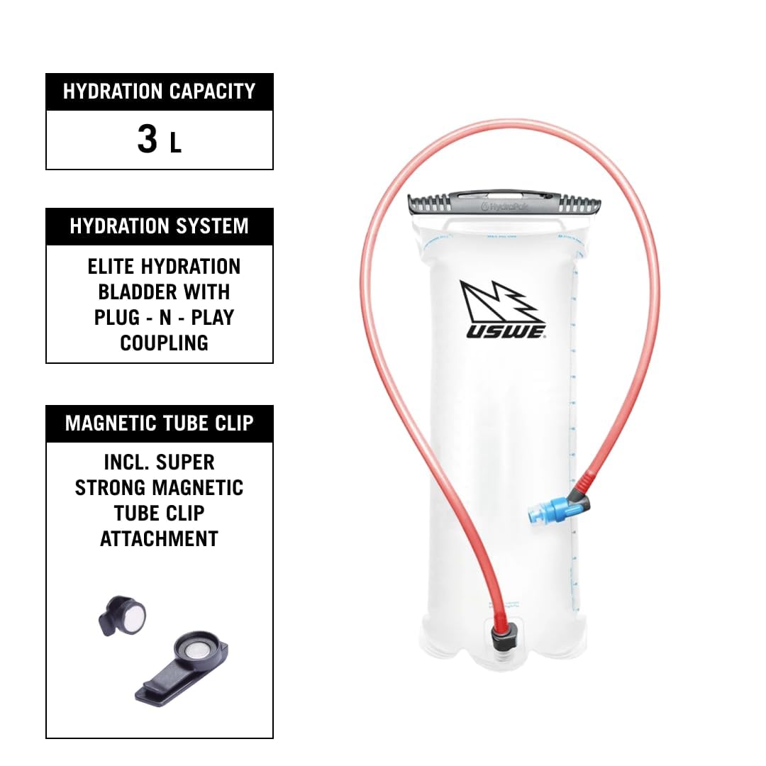 USWE Airborne Limited Race Edition with Water Bladder Included, Hydration Backpack for Men and Women, Ideal for MTB, Cycling, Mountain Biking (9L, Black Grey)