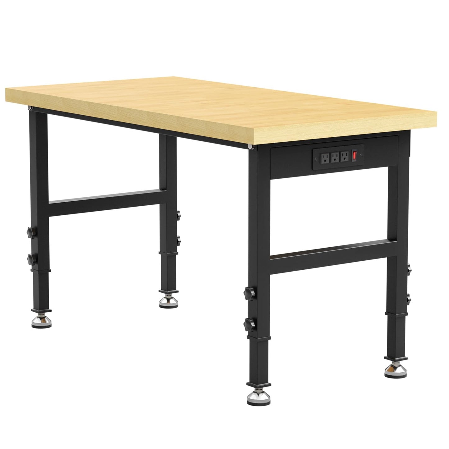 48” Chipboard Wood Work Bench Work Table, Heavy-Duty Adjustable Workbench with Power Outlets, 3000 Lbs Capacity Tool Bench Workstation for Garage, Workshop