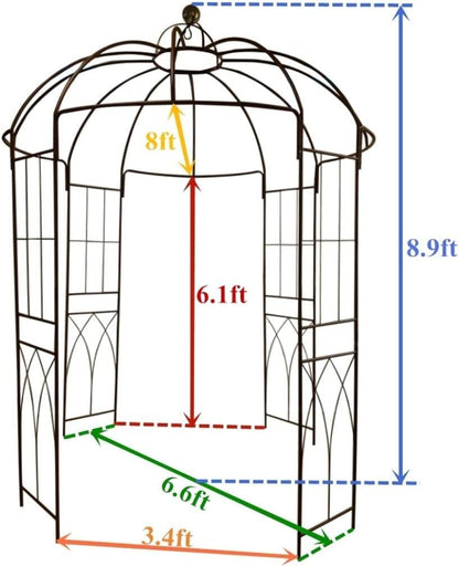 OUTOUR French Style Birdcage Shape Heavy Duty Gazebo,9'Highx 6‘6" Wide,Pergola Pavilion Arch Arbor Arbour Plants Stand Rack for Wedding Outdoor Garden Lawn Backyard Patio,Climbing Vines,Roses