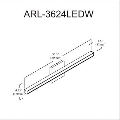 Dainolite Arandel Vanity Light, 1-Light, 24W, Black, Model ARL-3624LEDW-MB