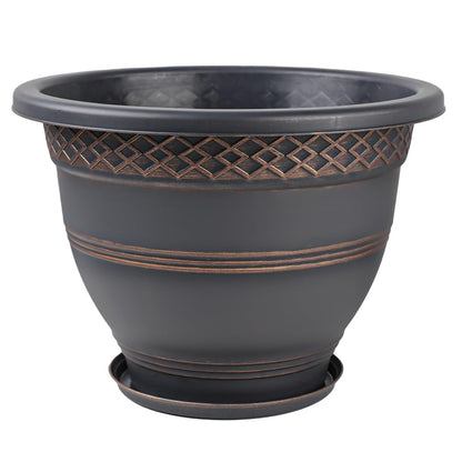 Usocik 4 Pack 16 Inch Large Plant Pots, Plastic Flower Pot for Indoor & Outdoor with Drainage Holes & Saucer, Plaid Pattern Planters Garden Pots for Herbs
