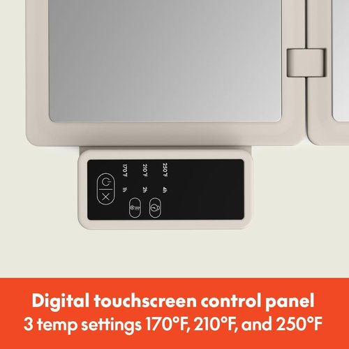 Bella Fold & Store Warming Tray - Adjustable Temperature & Timer | Compact 24.8” to 8.3” Wide, Auto Shutoff, Stainless Steel Pads, 300 Watt, Oatmilk