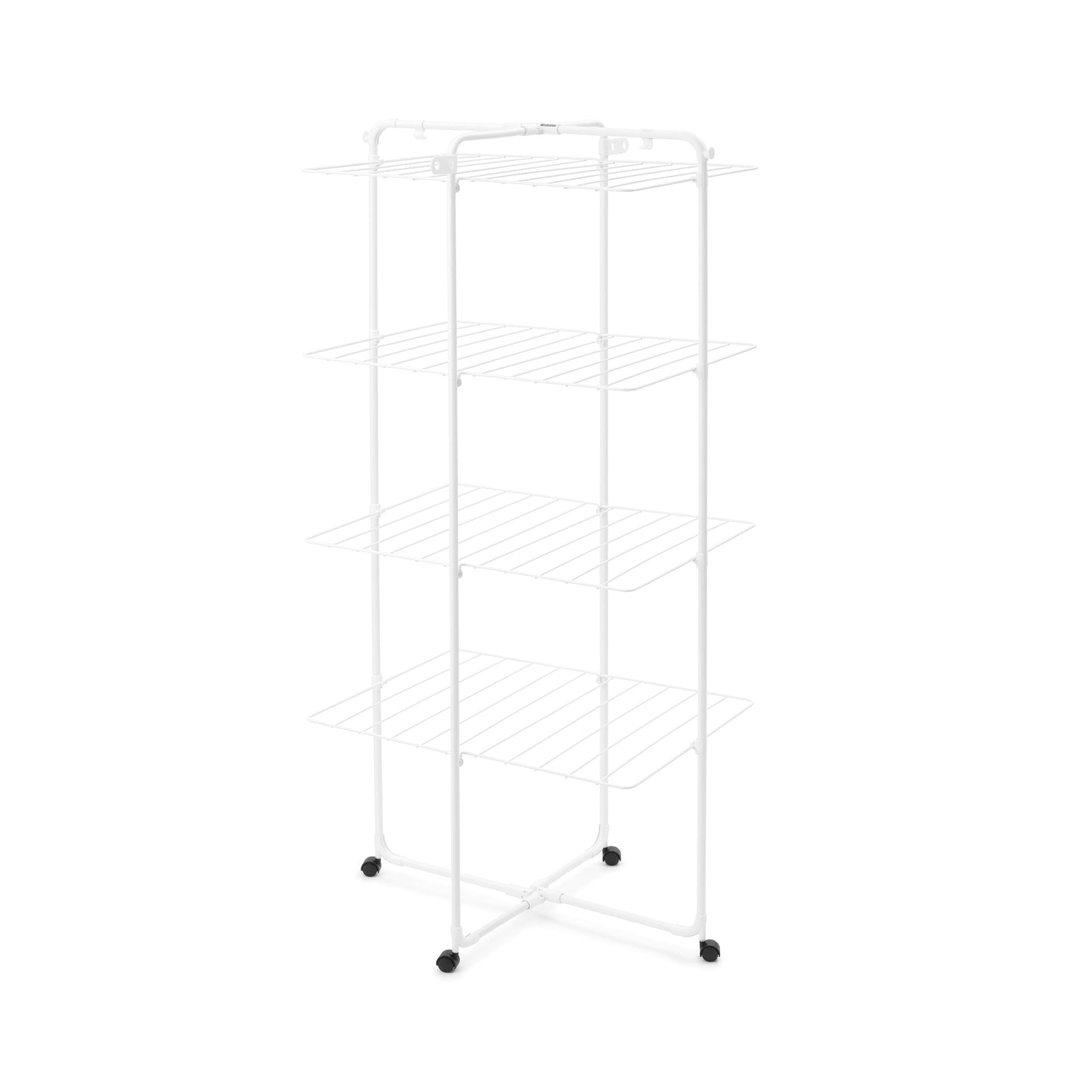 Brabantia HangOn Tower Clothes Drying Rack with Wheels | 98ft (30m) | White | Tall 3-Tier Indoor Clothes Airer with Adjustable Shelves for Towels, Folds Flat to Save Space | Fits 3 Full Loads