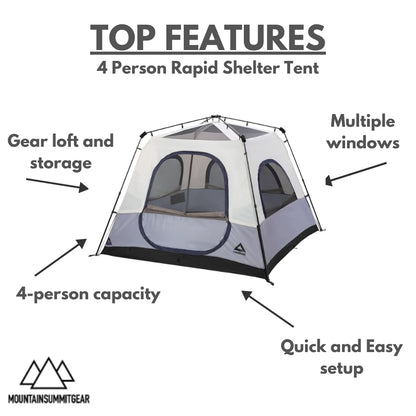 Caddis Rapid 4-Person Tent, Camping Gear for the Outdoors, Pop Up Tent, Rapid Tent Frame for Easy Setup, 4-Person Capacity Tents for Camping, (by Caddis Sports)