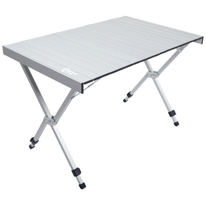 Portal Folding Outdoor Camping Table with Adjustable Height, Aluminum Roll-Up Top and Carry Bag, Big Large Portable Tables for Picnic, BBQ and Tailgating, Silver