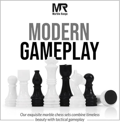 Marble Chess Set for Adults 15 Handmade Black &amp White Board Game with 32 Chess Pieces 2 Extra Queens &amp Storage Box Luxury Travel Game – Elegant Home Décor