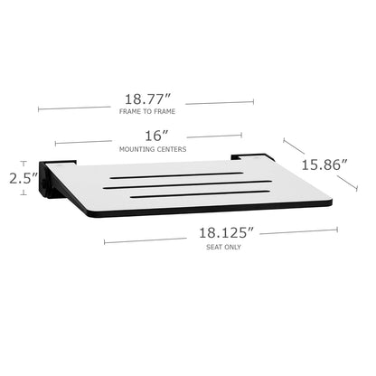 Seachrome 18 inch Silhouette Slimline Folding Wall Mount Shower Bench Seat, White Seat with Matte Black Frame