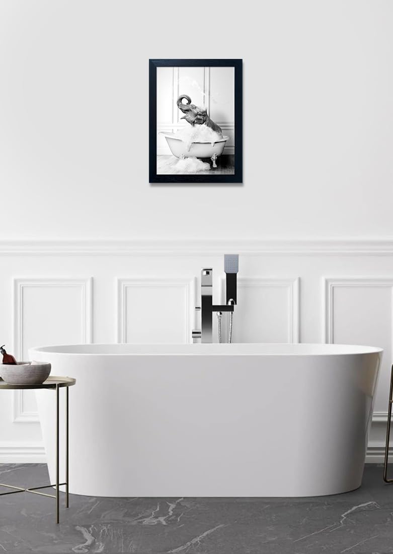 Bathroom Picture Wall Decor, Framed Black and White Bathroom Wall Art, Toilet Paper in Little Funny Raccoon's Hand Animal Canvas Print Painting