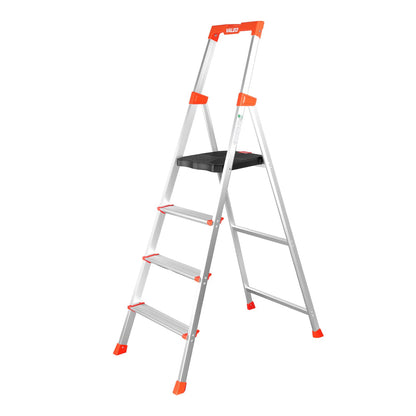Valeo 4 Step Ladder with XL Platform, 4 Step Aluminum Lightweight Folding Ladder, 330 lbs Weight Rating,Folding Step Stool with Large Anti-Slip Feet,No Assembly Required