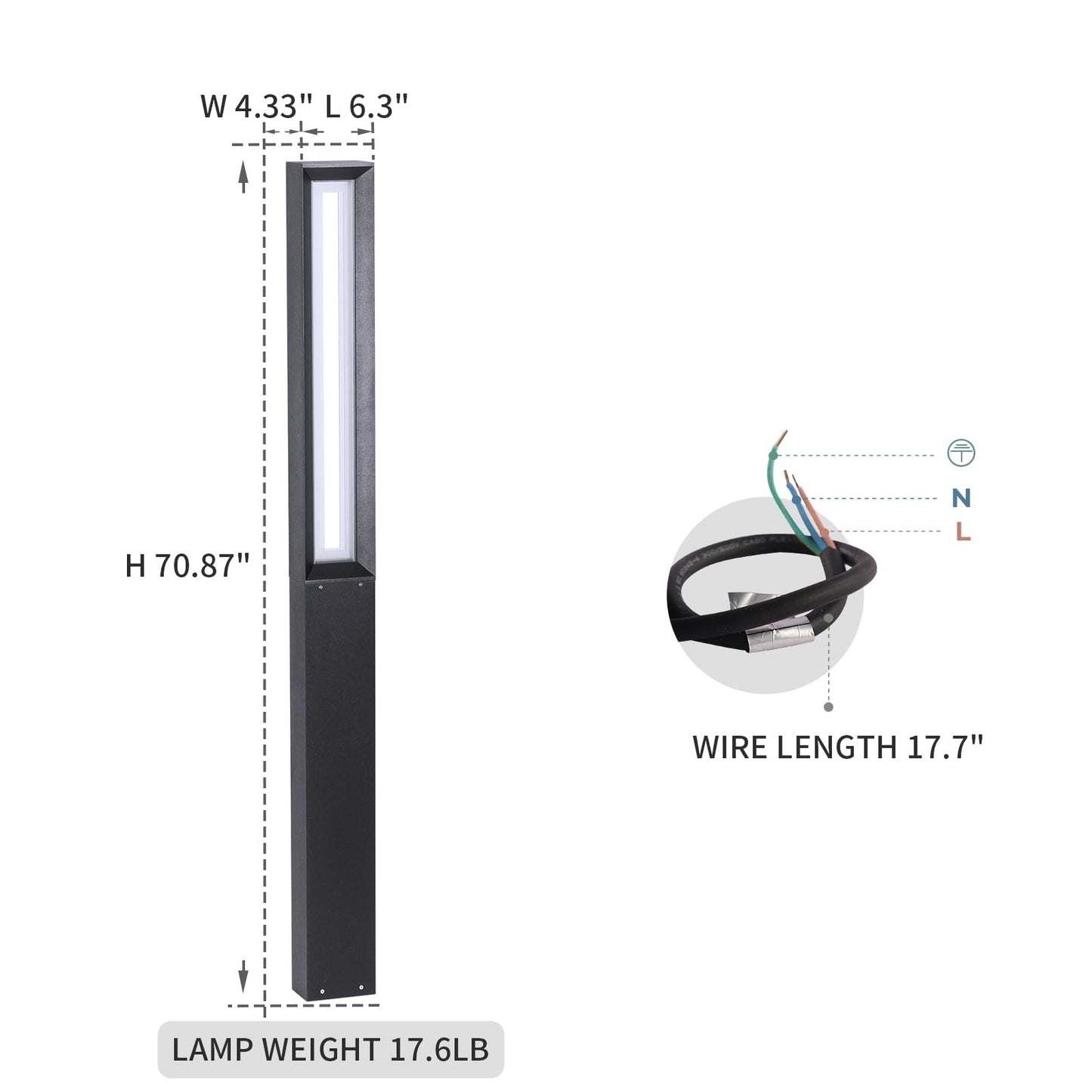 Linkmoon Landscape Path Light, 71" Modern Outdoor LED Pathway Lights, IP65 Waterproof Bollard Lighting for Yard, Driveway, Lawn, Courtyard & Garden Decoration