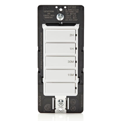 Leviton Countdown Timer Switch for bathroom fan and household lights, 5-10-15-30 min, No Neutral Required, Single Pole, 15A, 1/2 HP/9.8A Fan/Motor, DT130-1LW, White
