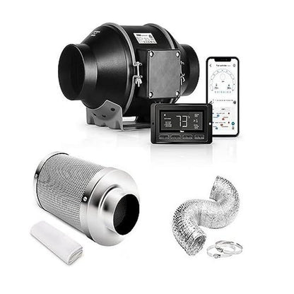iPower 4 Inch Smart Inline Duct Ventilation Fan, Carbon Filter, 8 Feet Ducting with Temperature Humidity App Control via WiFi, Voice Control with Alexa, for HAVC Hydroponics/Grow Tent