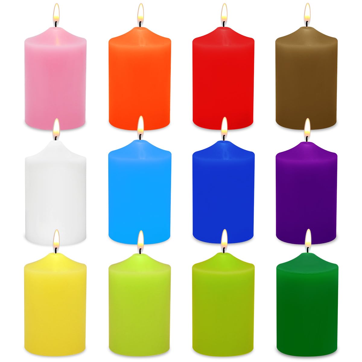 Unscented Color Pillar Candles Set of 12-2x3 inch - Dripless and Smokeless Large Pillar Candles, 20-Hours Long Burning Time Paraffin Candle for Dinner Table, Christmas and Home Deco