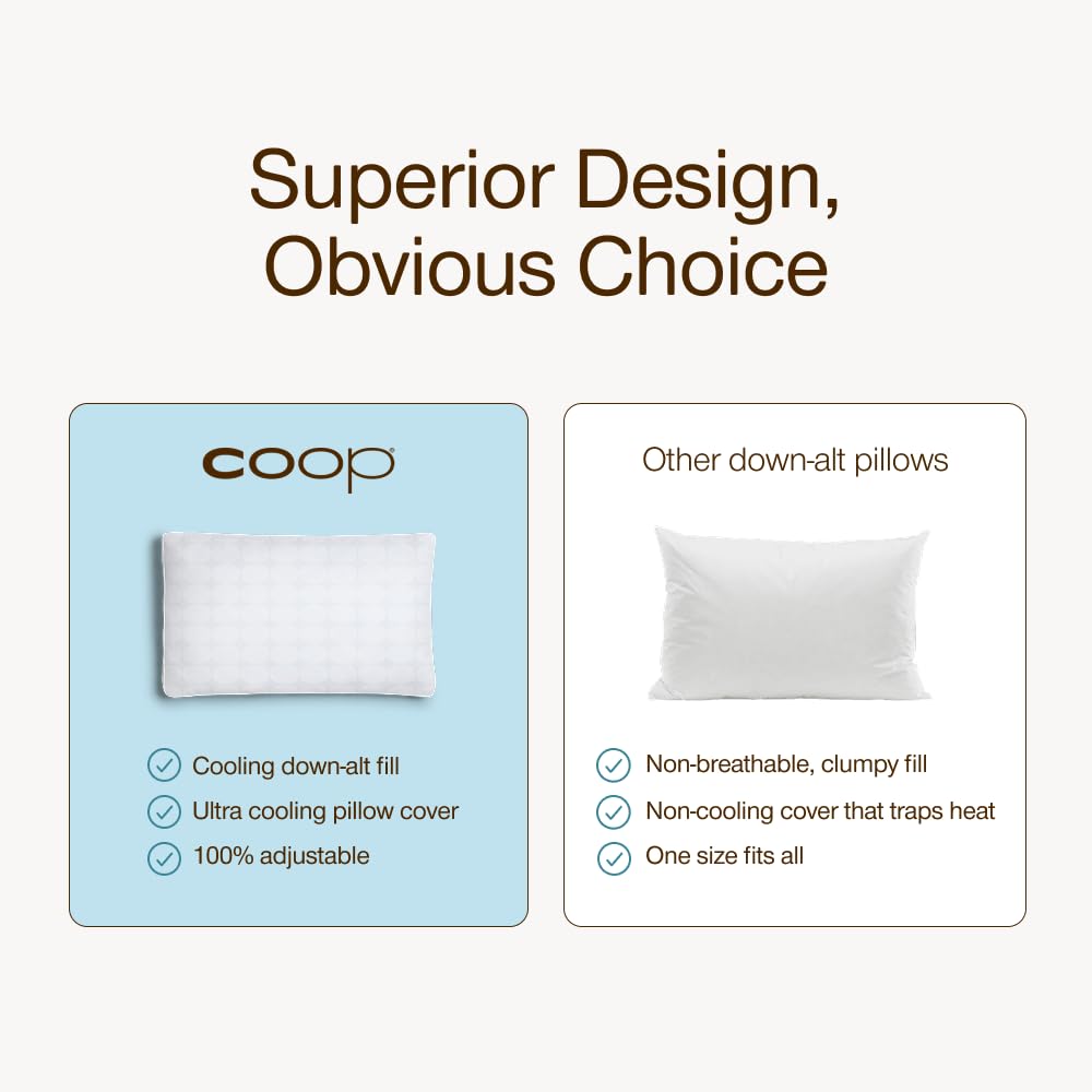 Coop Home Goods Essence Cooling Down Alternative Pillows Set of 2, King Size Adjustable Cooling Pillow for Hot Sleepers, Luxury Cool-to-the-Touch Hotel Pillows for Stomach, Back, or Side Sleepers