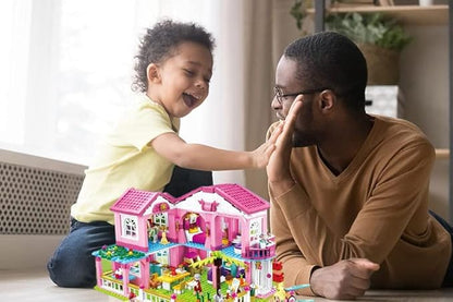 SlubanKids Girls Dream Villa Building Sets for Kids Colorful 3D 896 Pc Stackable Toys DIY Villa Building Creative Play Includes People DIY Design Building Kit Play Set Toys for Kids Aged 6-12