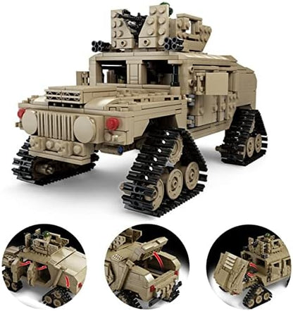 General Jim's 2-in-1 Military Brick Building Set – WWII US Army M1A2 Tank or Humvee with Rotating Turret Adjustable Gun &amp Accessories – 1463-Piece Model for Military Collectors Teens &amp Adult