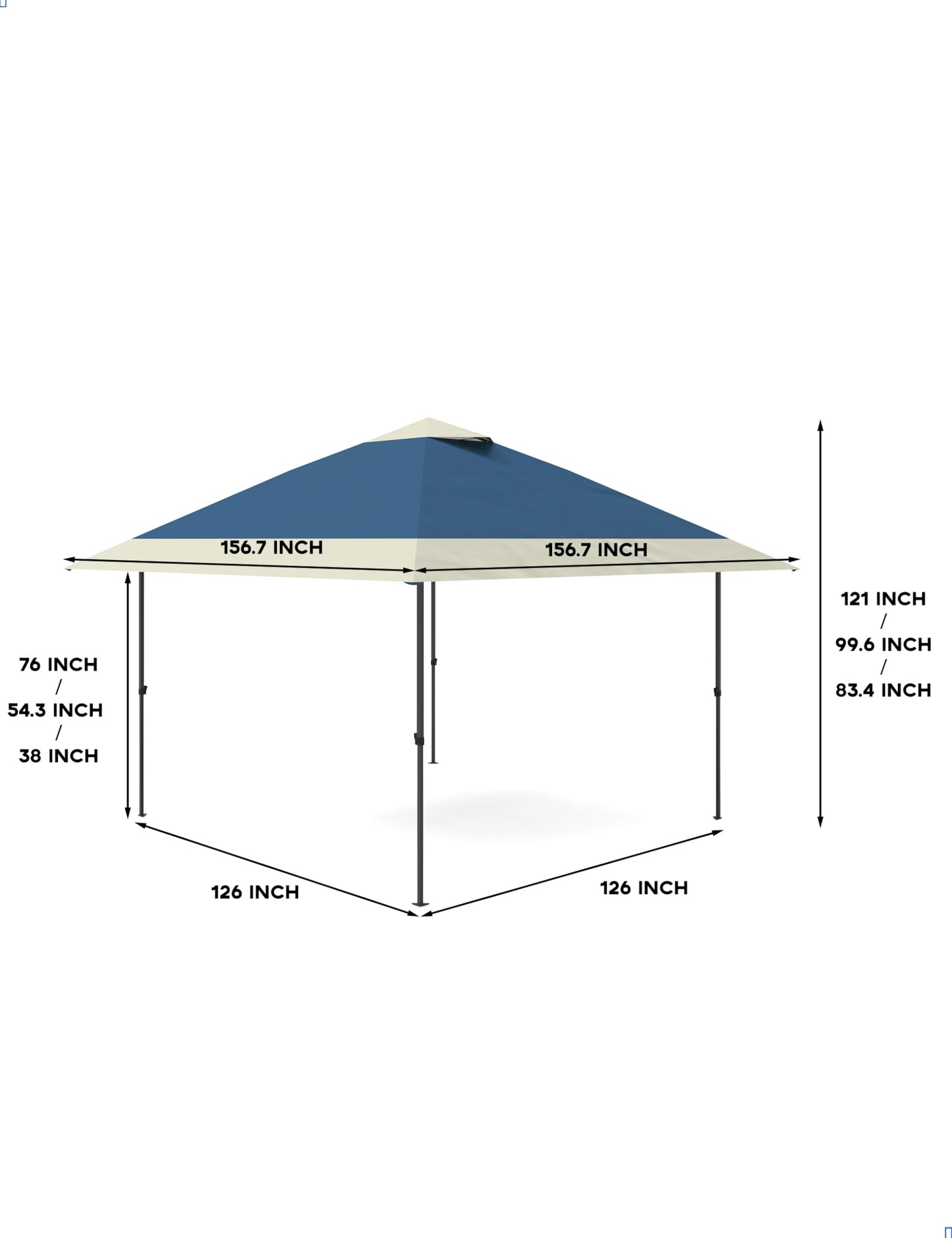 Pop Up Gazebo 13x13, Outdoor Canopy Shelter with 4 Stanbags, 8 Stakes Instant Gazebo Tent for Lawn, Garden, Backyard Deck - Navy Blue(Without Netting)