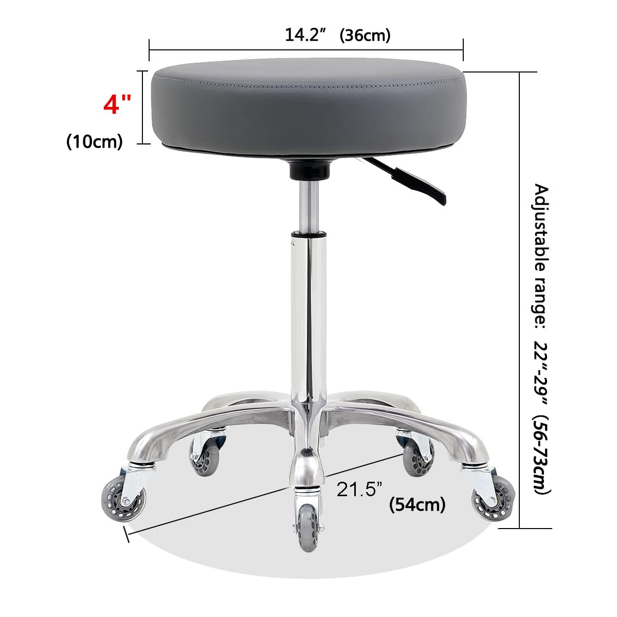 Ainilaily Rolling Stool with Wheels, Heavy Duty 400 lbs Stool for Shop Guitar Lab Tattoo Workbench Medical, Adjustable Swivel Chair (Grey)