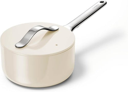 Caraway Nonstick Ceramic Sauce Pan - 1.75 Qt, Non-Toxic & Oven Safe | Compatible with All Stovetops - Cream