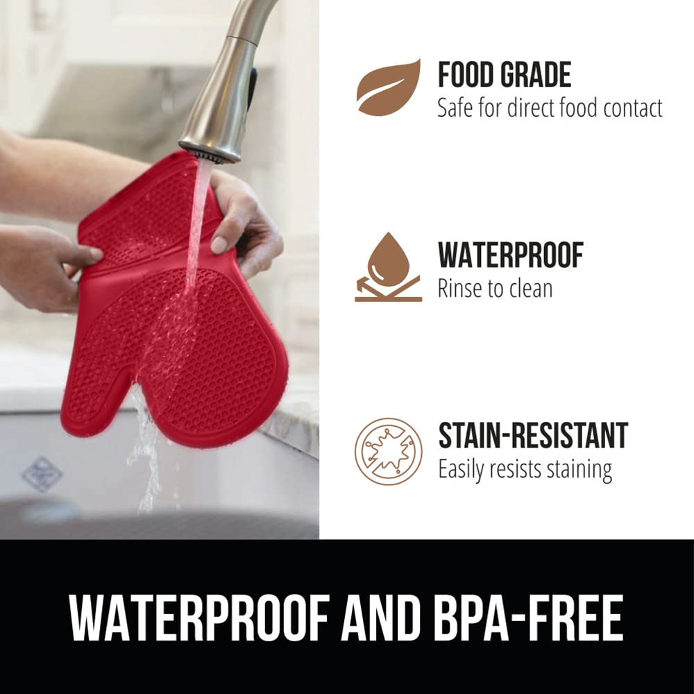 GORILLA GRIP BPA-Free Soft Silicone Oven Mitts and Pot Holders Sets, Heat Resistant Waterproof Cooking Gloves, Thick Cotton Lining, Flexible Gripping for Baking Grilling, Kitchen Trivets, Turquoise