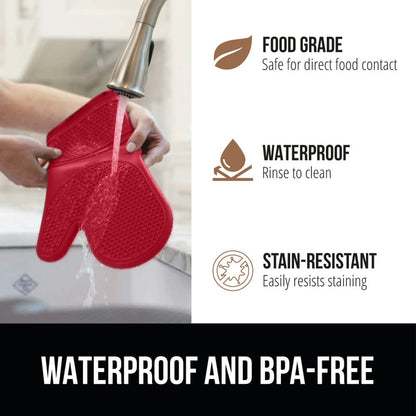GORILLA GRIP BPA-Free Soft Silicone Oven Mitts and Pot Holders Sets, Heat Resistant Waterproof Cooking Gloves, Thick Cotton Lining, Flexible Gripping for Baking Grilling, Kitchen Trivets, Turquoise