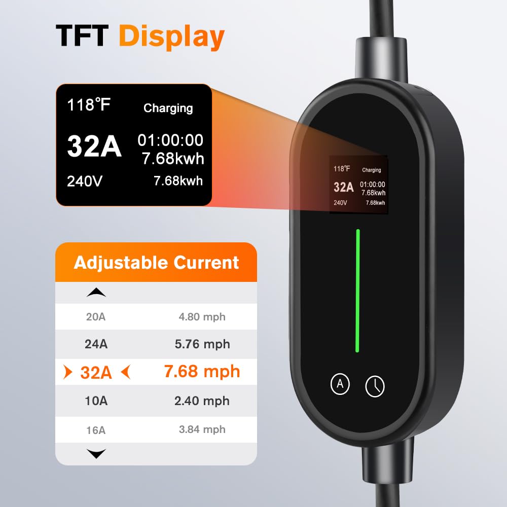 Junsun Portable Electric Car EV Charger Level 1/2 for Tesla 21ft Cable NEMA 14-50P 5-15P NACS Connector Compatible with Tesla Models X/Y/3/S
