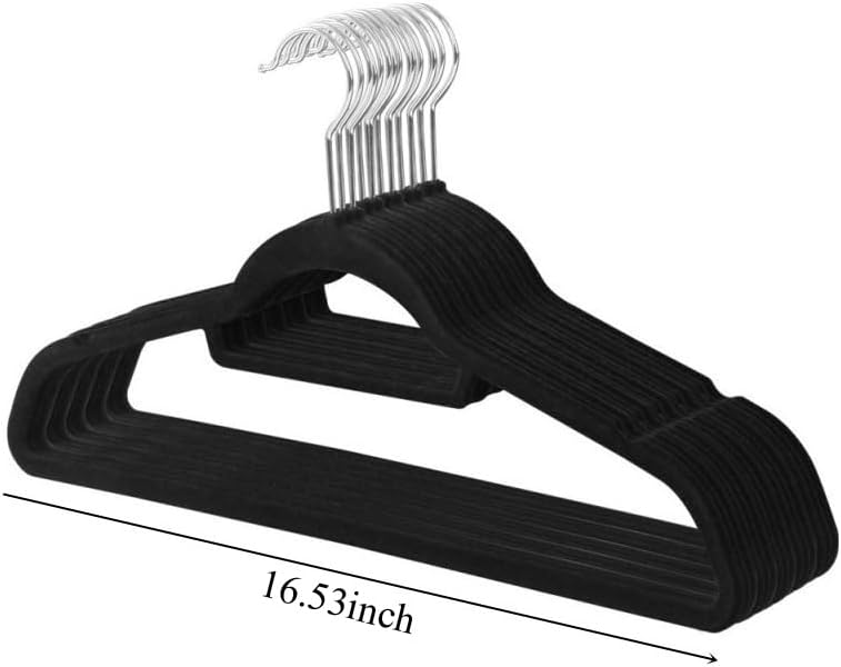 Velvet Non-Slip Hangers 10-Pack - Flocked Slim Suit Hangers with 360° Rotating Hook | Space-Saving Closet Organizer (Black)